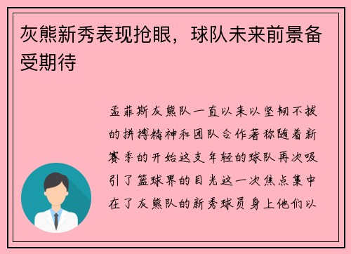灰熊新秀表现抢眼，球队未来前景备受期待